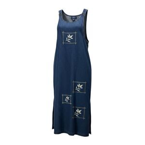 Vtg 90s Original TY Wear Denim Leaf Print Jumper Maxi Dress Size 12 Cottagecore